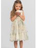 Vintage Floral Ivory Sage Multi Printed Tulle Flower Girl Dress